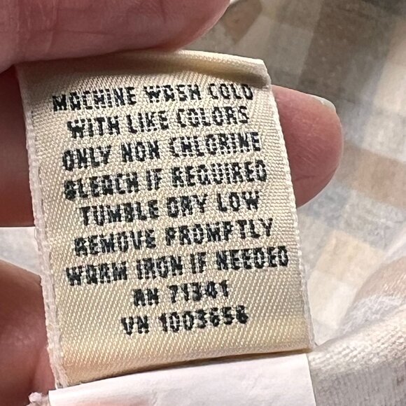 LL Bean Womens Small Plaid Flannel Button Up Shirt Band Collar Soft Beige Brown - Picture 8 of 12